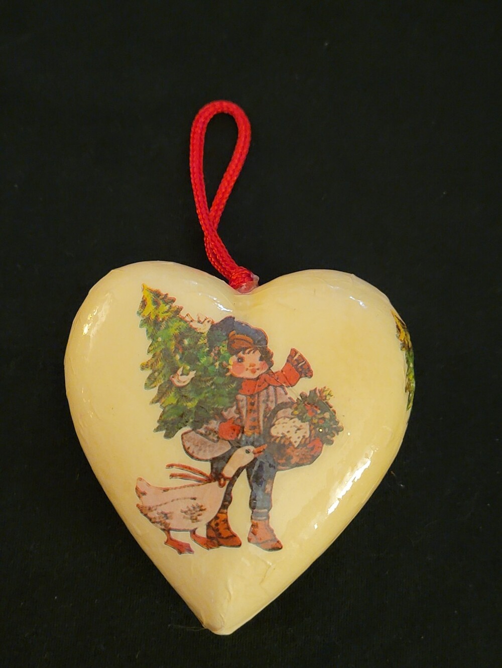 Vintage Heart Paper Mache Decoupage Christmas Ornament-cottagecore Holiday